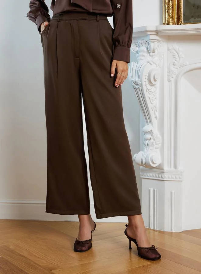 Styli Women Coffee Brown Wide Leg Trousers